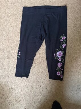 torrid Black Leggings with Pink Floral Side Print